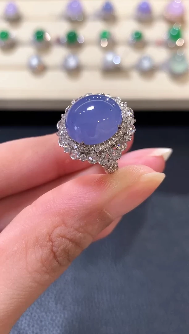 18K金镶嵌戒指翡翠b180紫色有色差