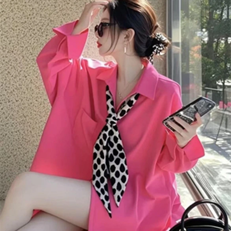 2025春季新款爆款超好看独特漂亮洋气设计感粉色领结长袖衬衫女春