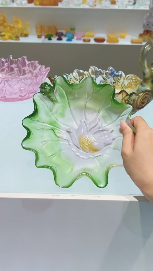 手工艺品琉璃古法琉璃中号荷花果盘