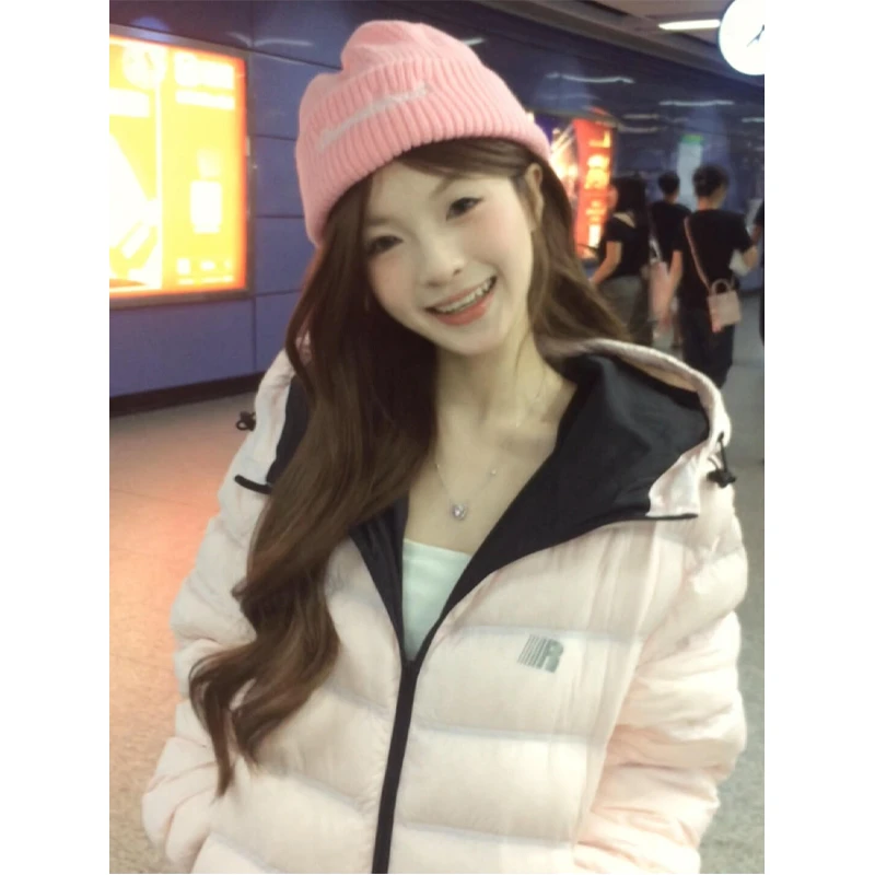 撞色排骨短款棉服女2025冬季新款韩系百搭轻薄棉袄情侣棉衣外套