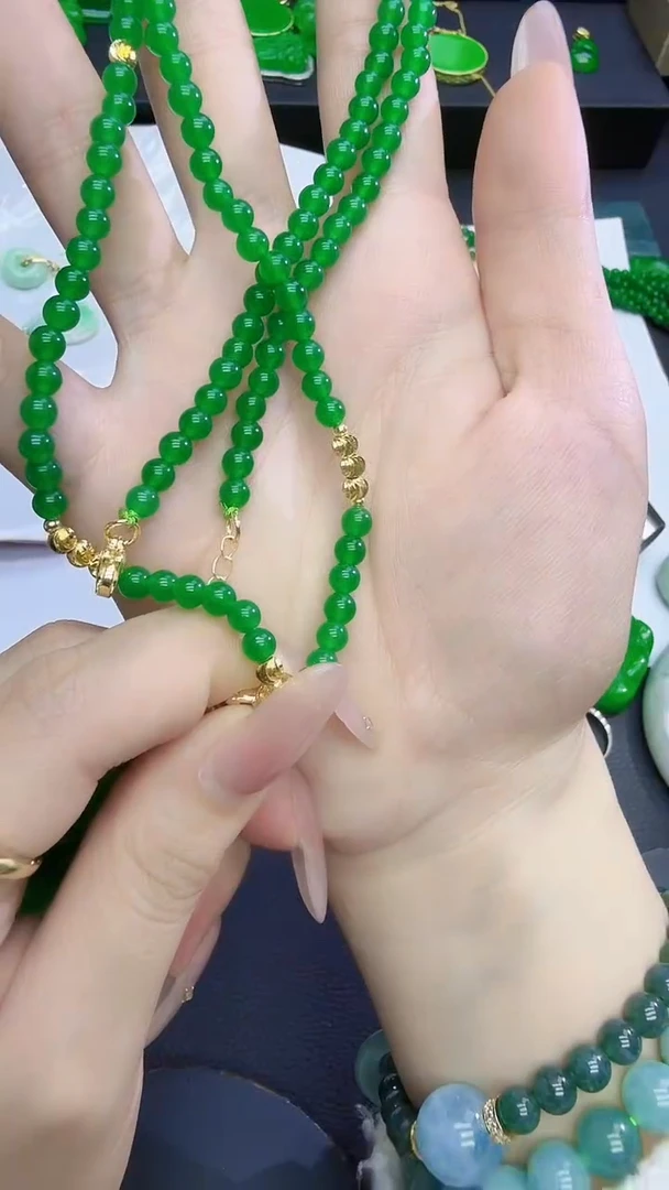 项链未镶嵌翡翠翡翠满绿4mm万能链H048