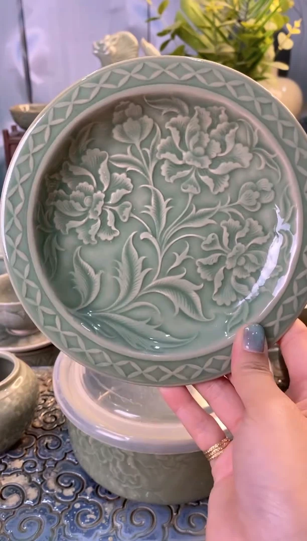 耀州窑微瑕 牡丹壶承【TS039】【不含支架】