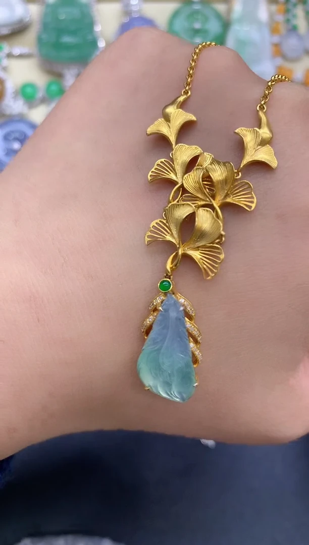 颈饰18K金镶嵌翡翠451-中国好珍宝