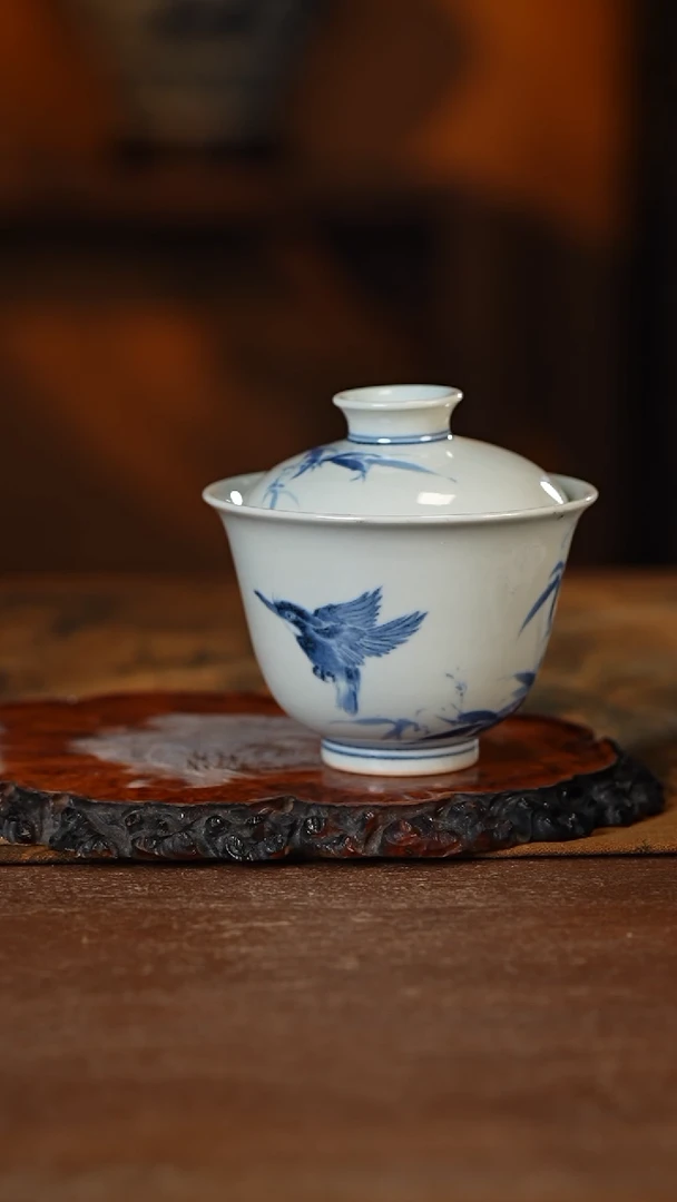 【闪购商品】杯五云随安青花写意鸟盖碗