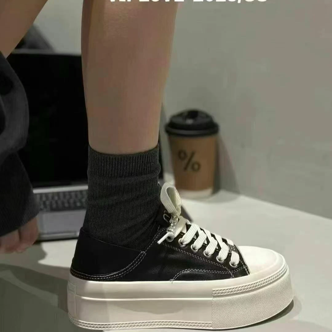 【郁儿严选】57-767春季新款真皮松糕鞋厚底休闲增高百搭轻便板鞋