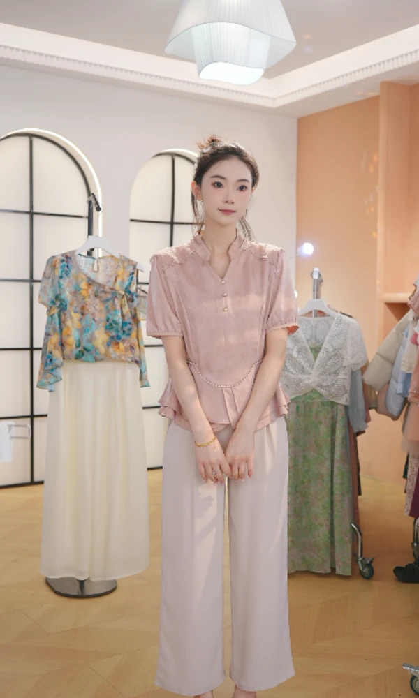 M0931 夏装两件套2025年时尚新款中国风休闲气质显瘦轻奢妈妈装女