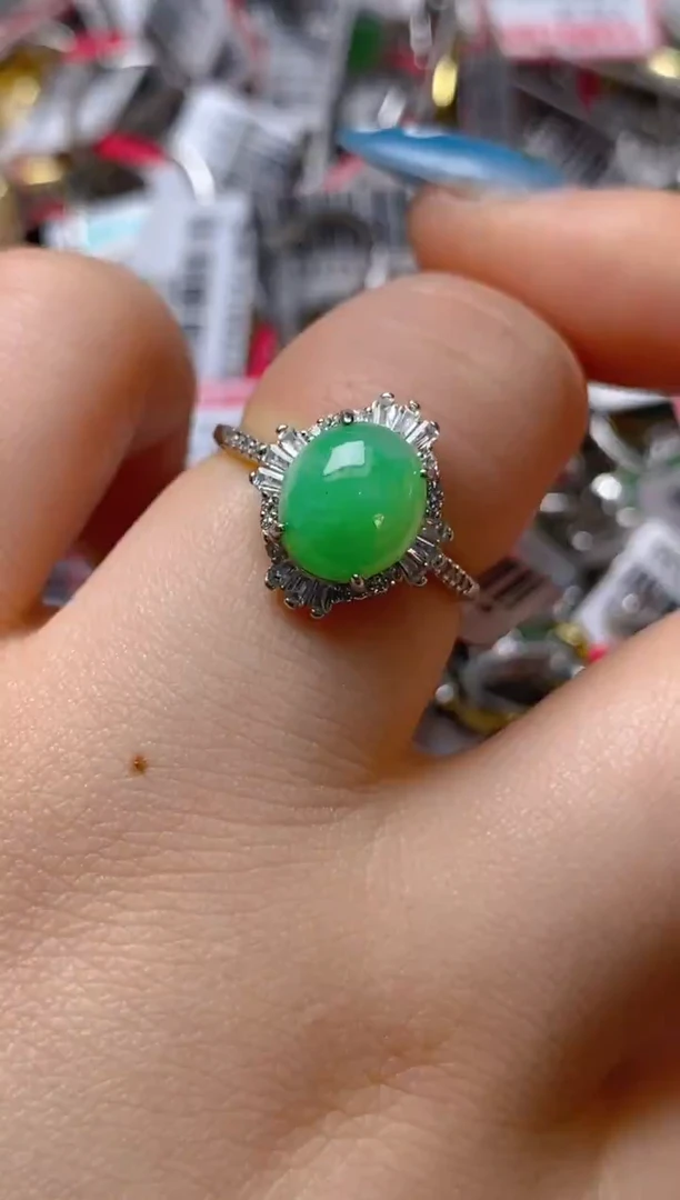 银S925镶嵌戒指翡翠百内无证书
