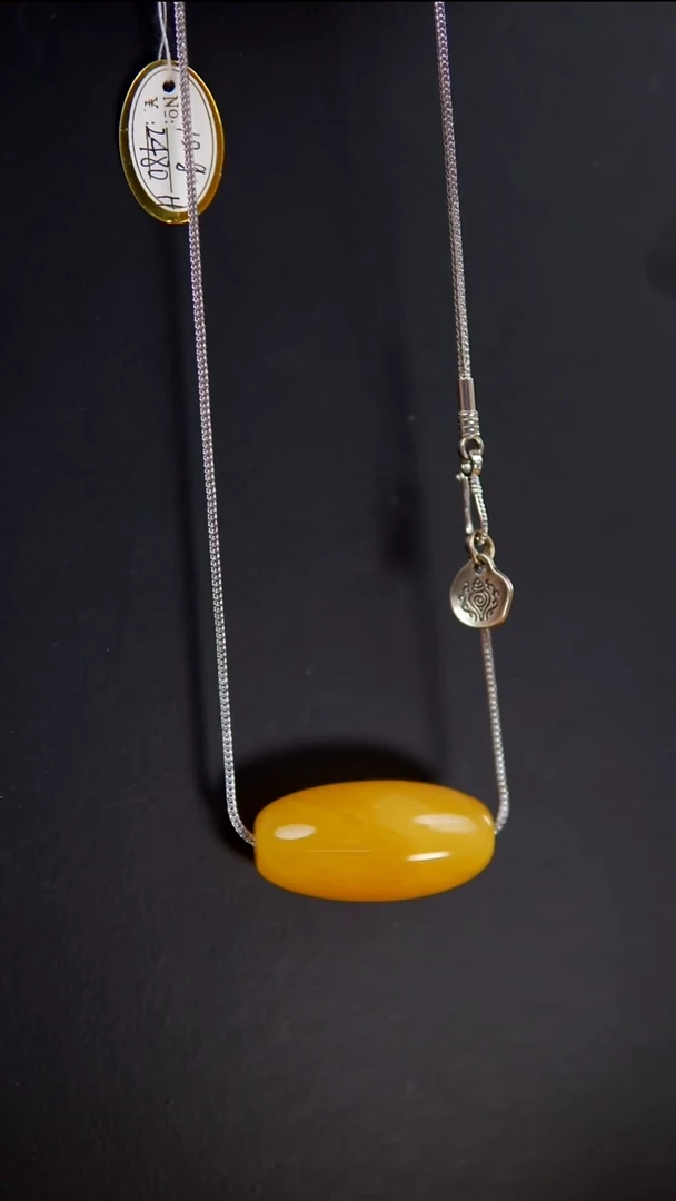 裸石琥珀银S925镶嵌10桶珠吊坠