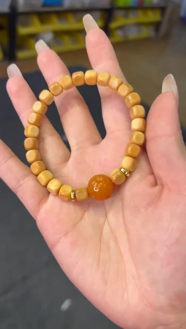 【闪购商品】石英质玉（黄龙玉）手链未镶嵌  8mm龙脊六方黄龙玉