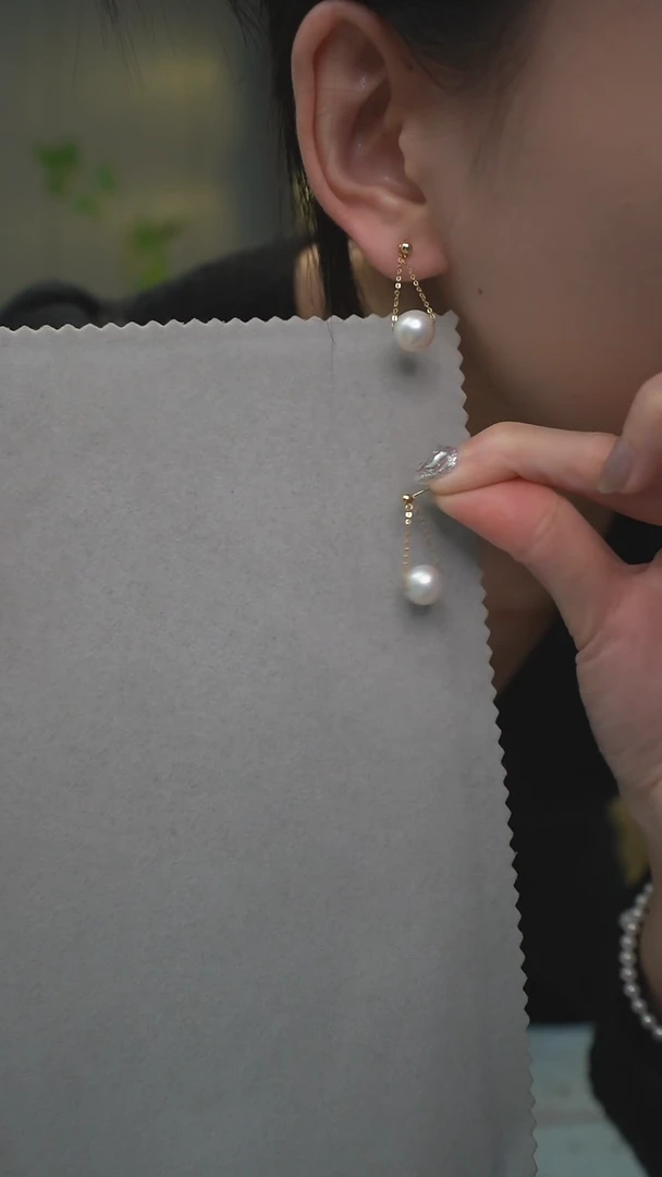 【闪购商品】淡水珍珠耳饰18K金镶嵌通体18K金     白色秋千耳环