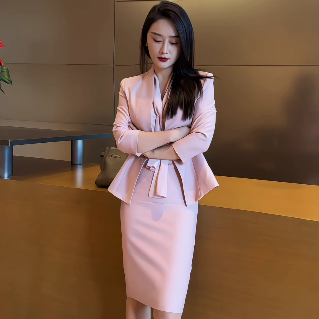 JIA SHI 西装套装裙气质时尚百搭显瘦简约修身通勤-TZ078+QB003