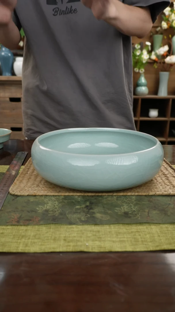 陶瓷一件包邮超大茶洗26cm圆形粉青