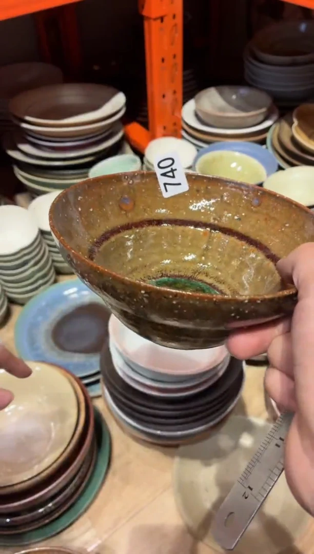 瓷片需****裤740微瑕粗陶绿心葫芦碗1个