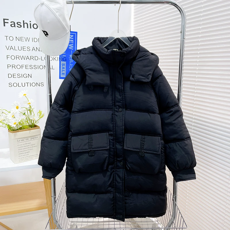 冬季新款女打童夹棉棉服外套潮流宽松保暖外套大童zb5285简约童品