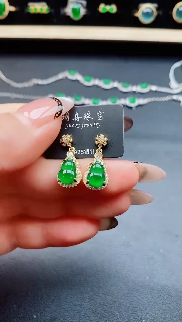 翡翠银S925镶嵌耳饰508500