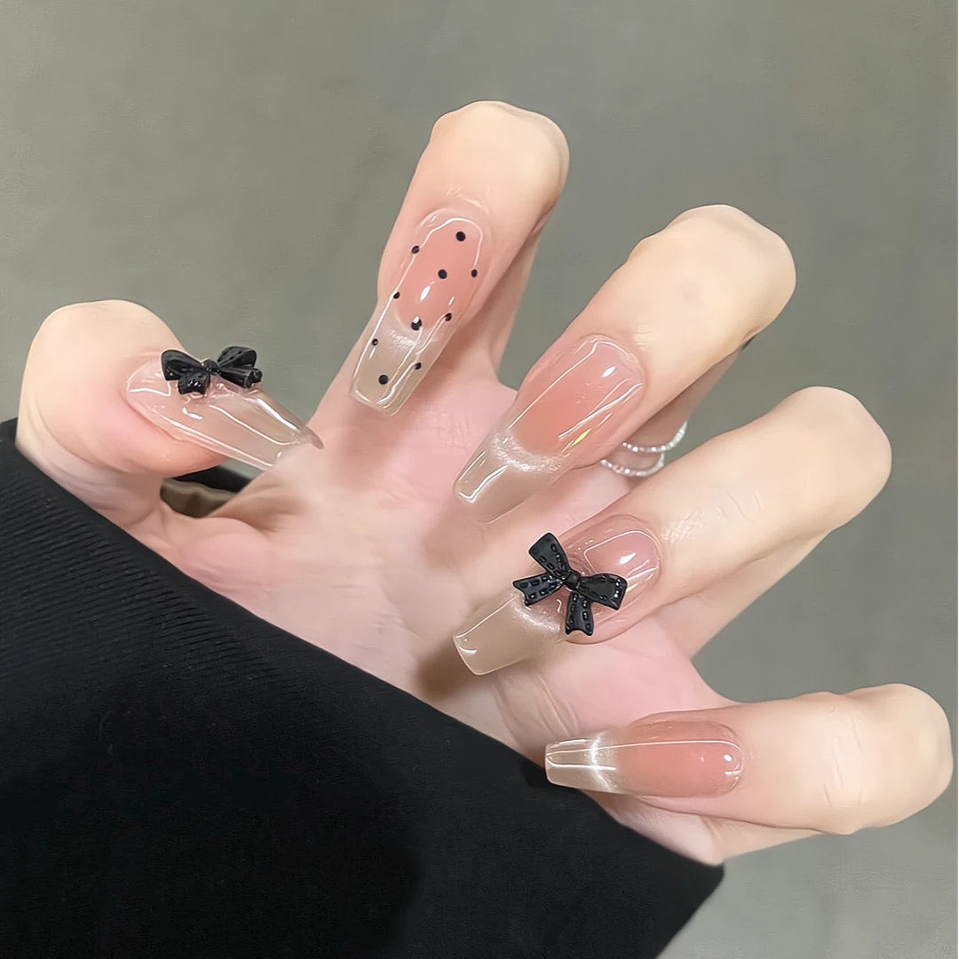 猫眼波点甜酷风蝴蝶结新款穿戴甲高级显白名媛气质四季可拆卸甲片