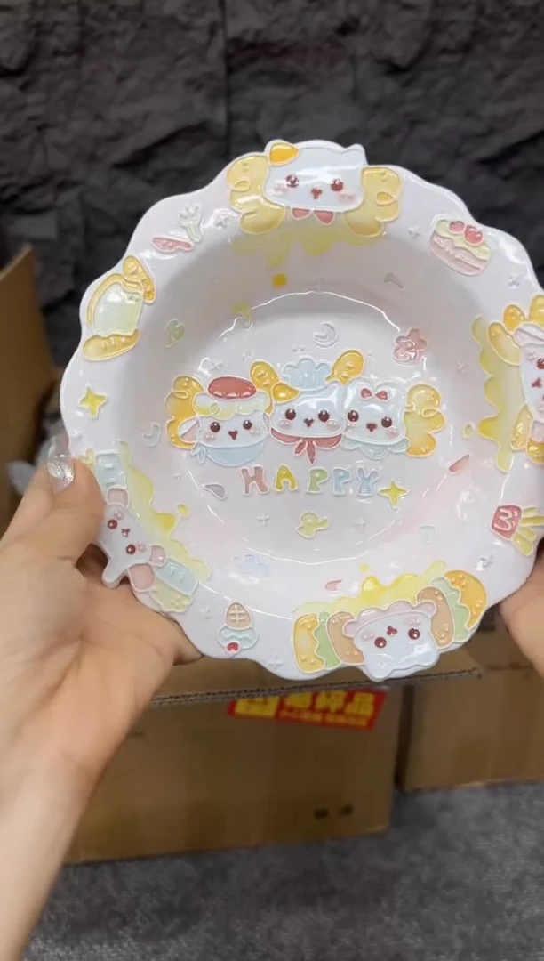 立体釉深盘happy