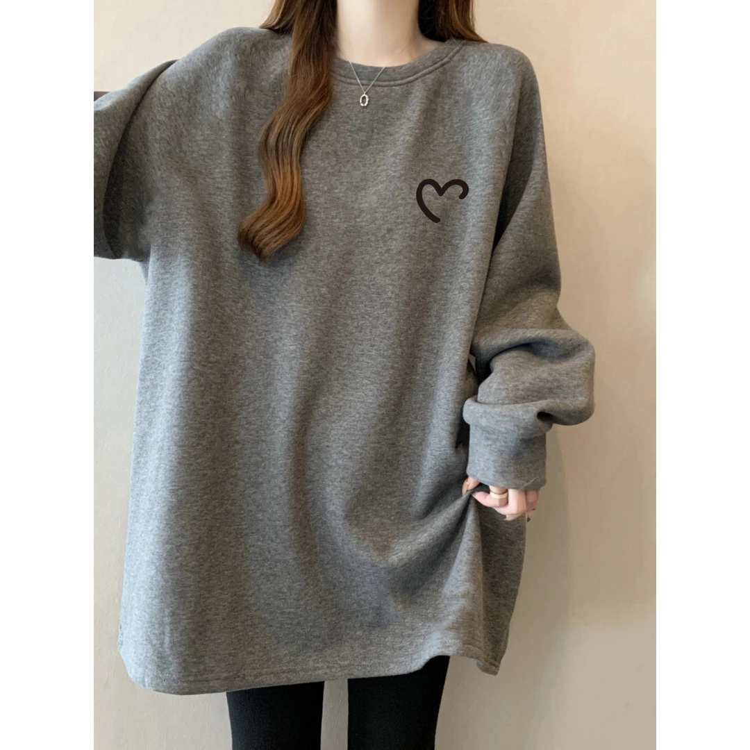 秋冬打底t恤女装圆领洋气中长款宽松百搭欧货遮屁股加厚磨毛德绒