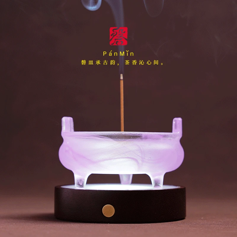 磐皿|水墨琉璃三足冲耳炉紫香炉高颜值家用摆件创意家居香器香座