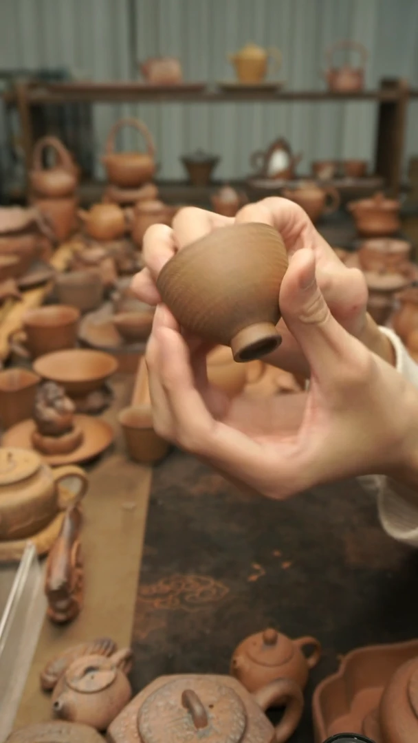 老岩泥原矿料  手拉纹高足杯60ml