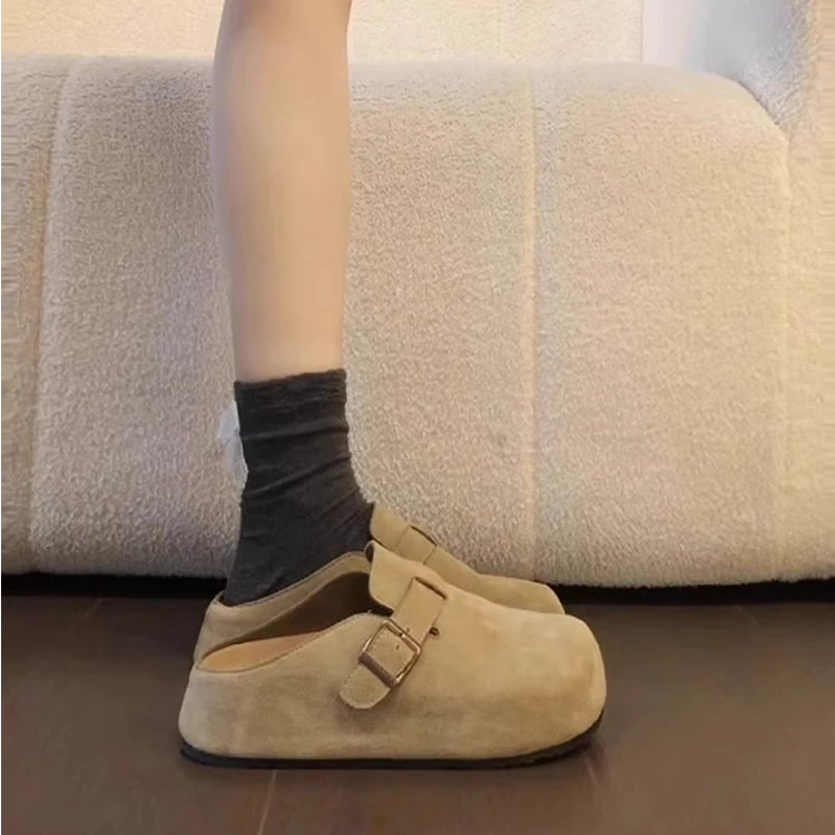 2025春新款慵懒版厚底内增高勃肯鞋风女外穿一脚蹬包头半拖鞋