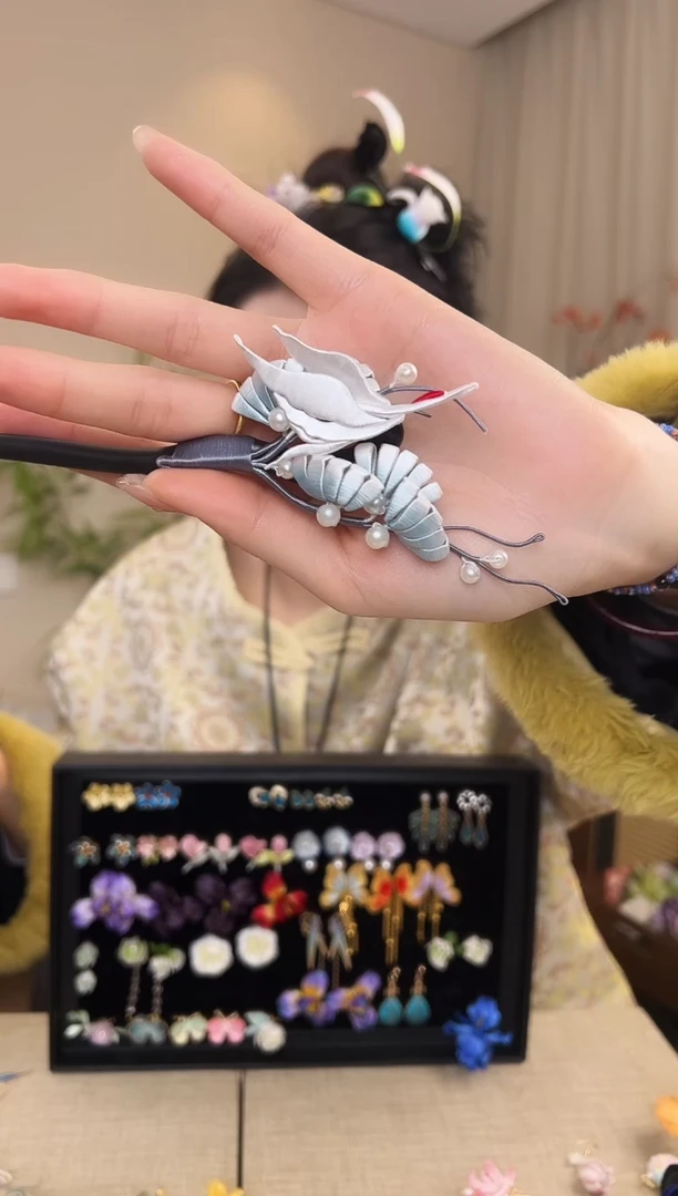 刺绣会****虫天青色仙鹤发簪