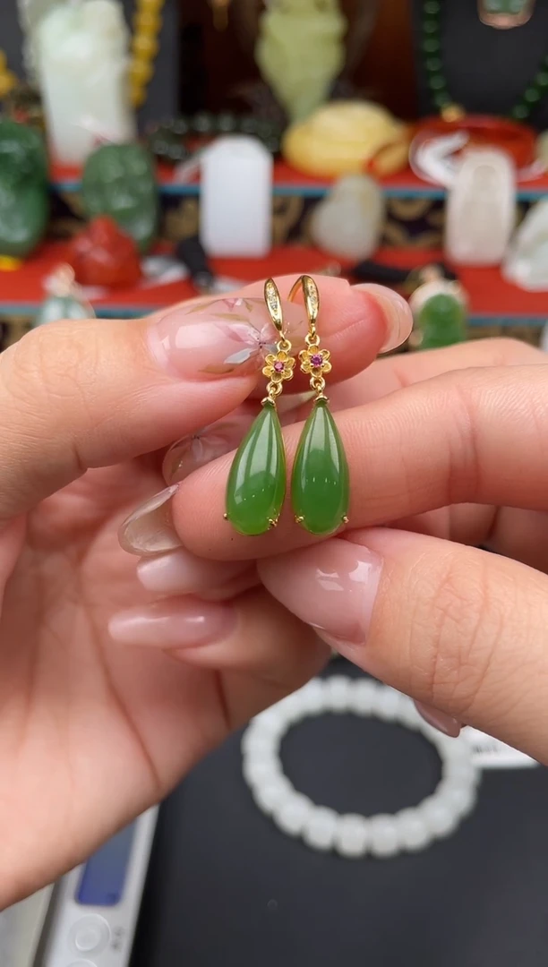 和田玉银S925镶嵌耳饰耳饰a027