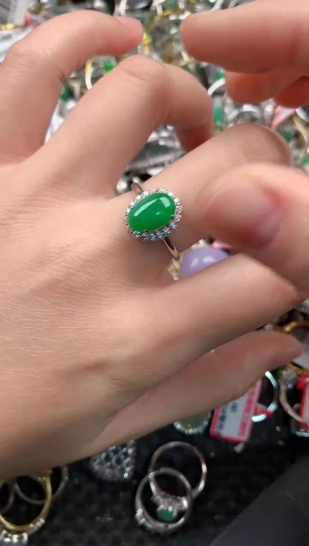 银S925镶嵌戒指翡翠12   3