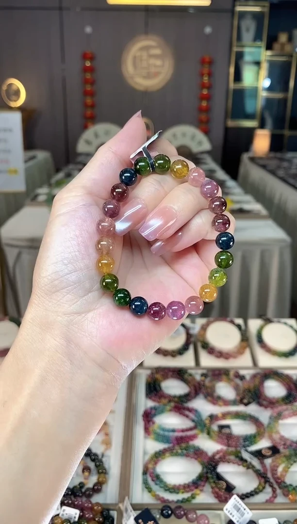 未镶嵌透体老矿碧玺彩虹单圈手串8mm+碧玺hon多样性发一条