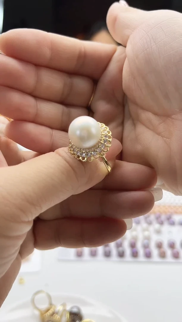 未镶嵌戒指淡水珍珠12mm白珠太阳花戒指(多样性发一）