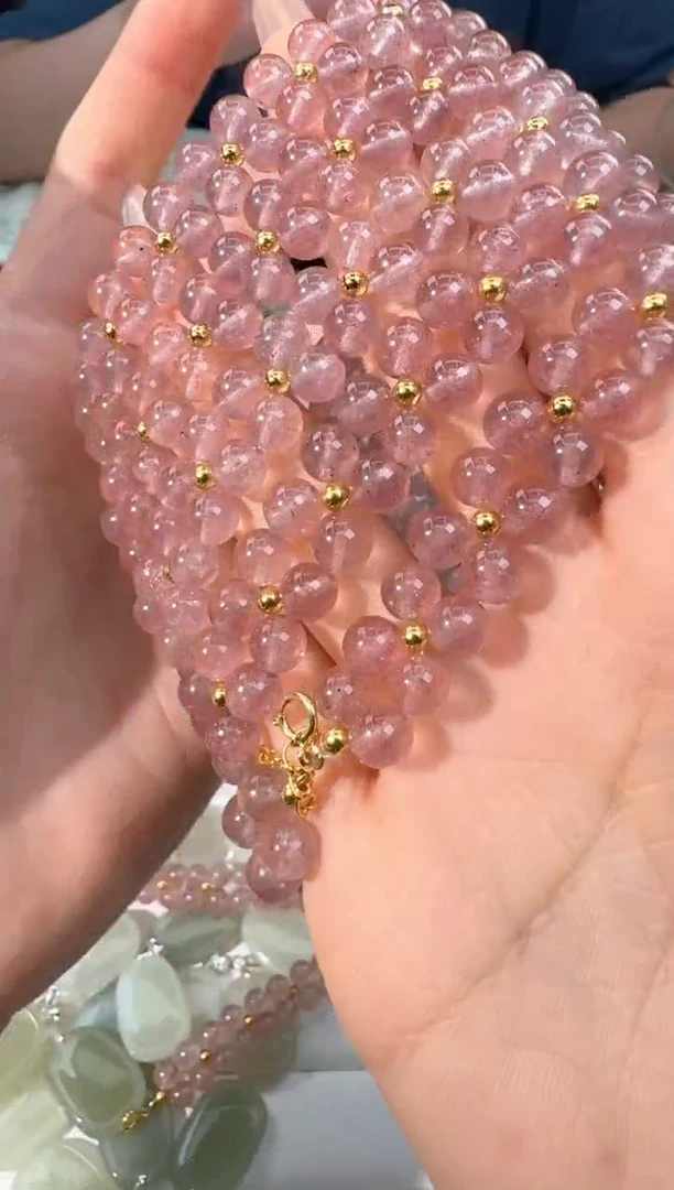 水晶手链银S925镶嵌F006草莓晶编织款