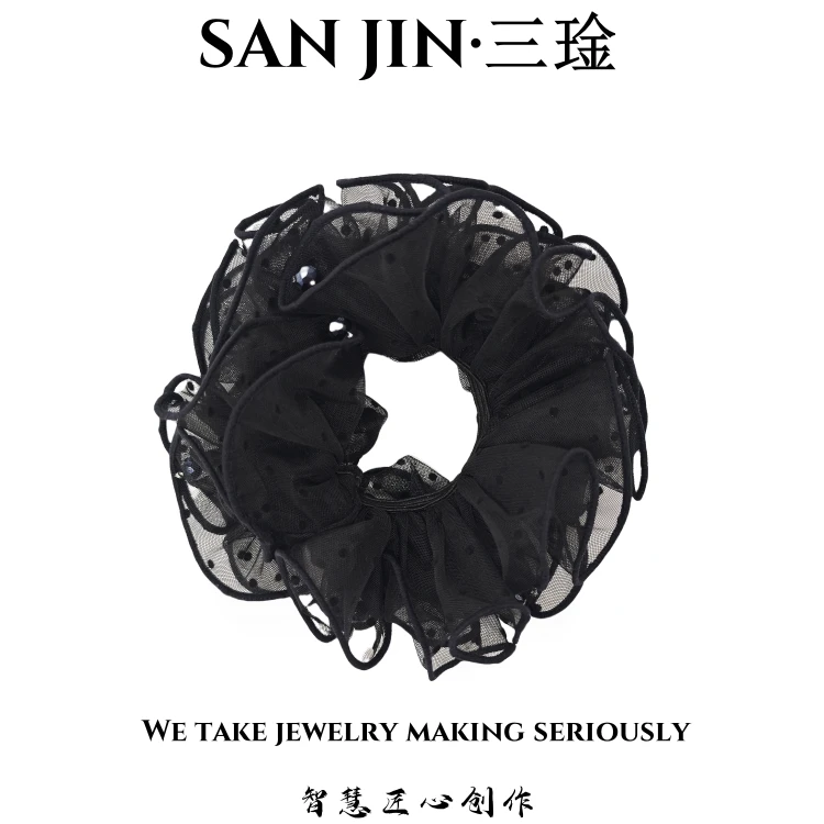 轻纱波点钉钻蕾丝款小蛮腰发圈三琻原创设计师款发饰