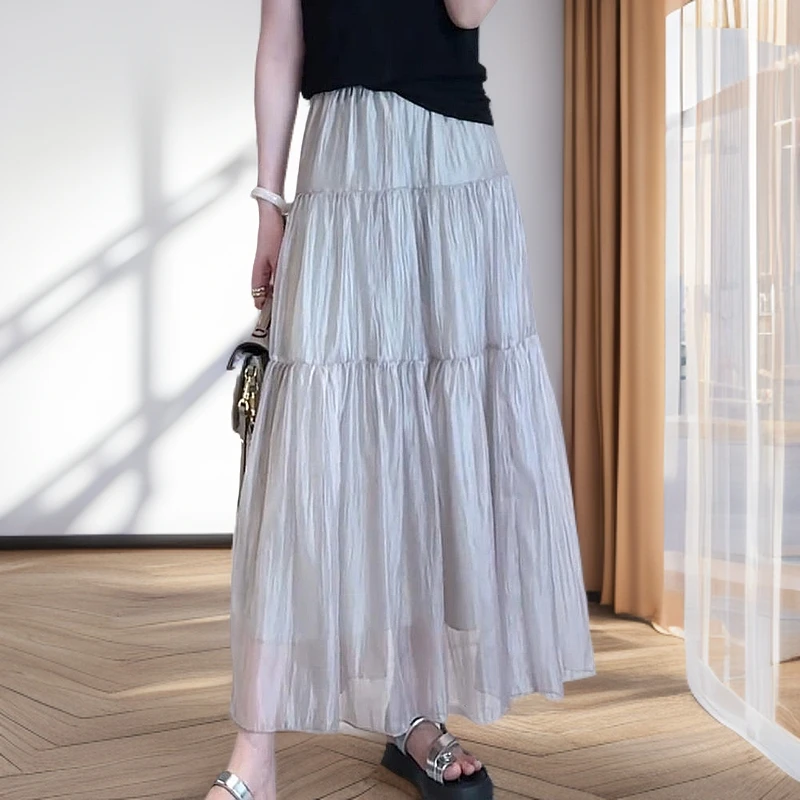 时尚肌理感半身裙女夏季新款高腰显瘦垂感A字裙中长款蛋糕裙
