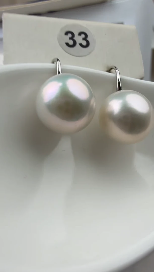 银S925镶嵌耳饰淡水珍珠11-12mm高跟鞋