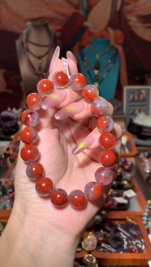 未镶嵌珠宝半成品水晶红极光荆棘玫瑰手串11+mm