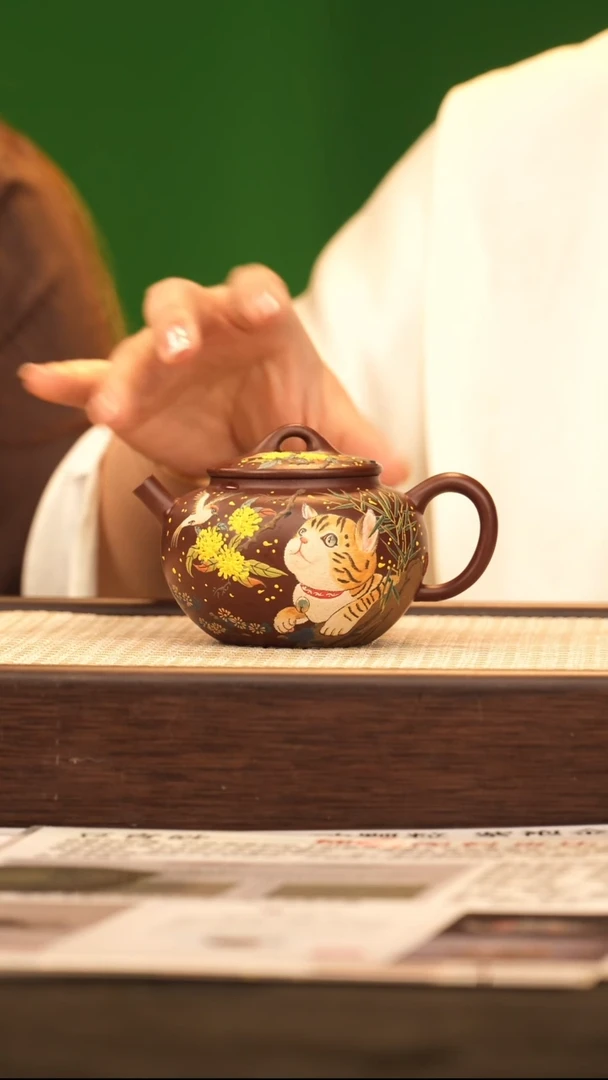 茶壶紫砂QMJ猫猫壶 紫袍金砂