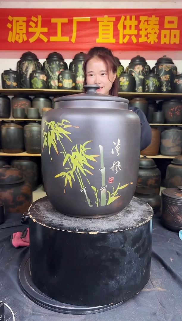 罐建水紫陶彩填五号茶缸053