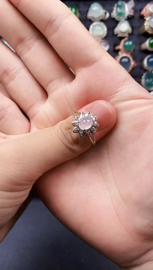 翡翠戒指银S925镶嵌天然翡翠