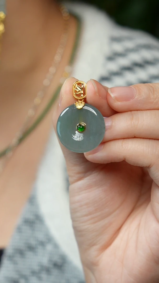 吊坠(赠链)银S925镶嵌翡翠平安扣