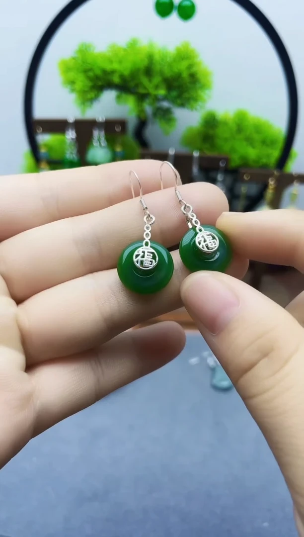 银S925镶嵌和田玉耳饰121000