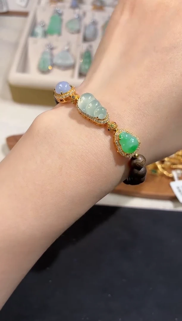 吊坠(不含链)银S925镶嵌翡翠手串