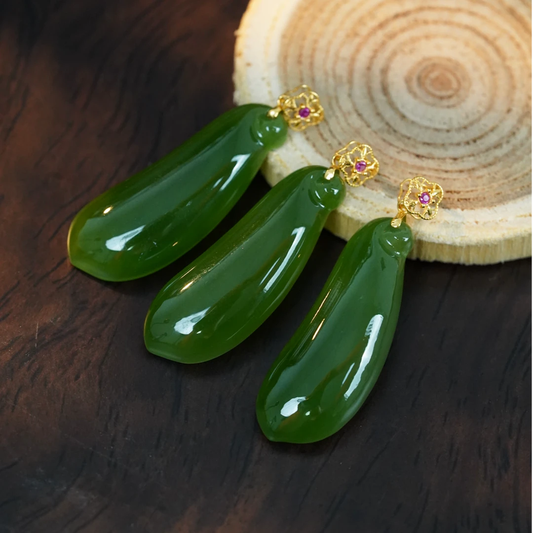 【石缘居珠宝】18K金镶嵌和田玉碧玉福瓜吊坠 C6-105 多样性发其一