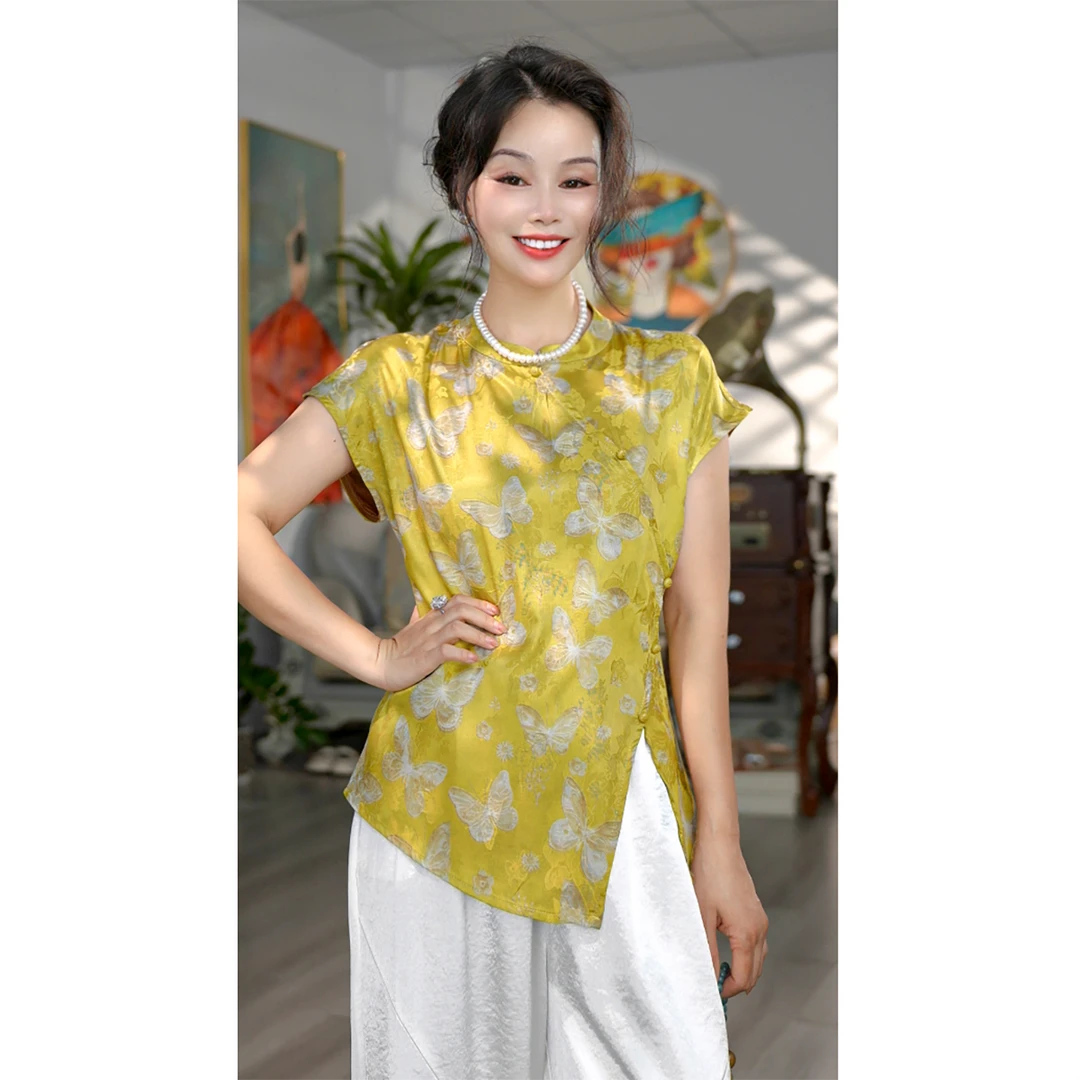 无印心匠k969 休闲风夏季碎花女装气质复古衬衫短袖 A034