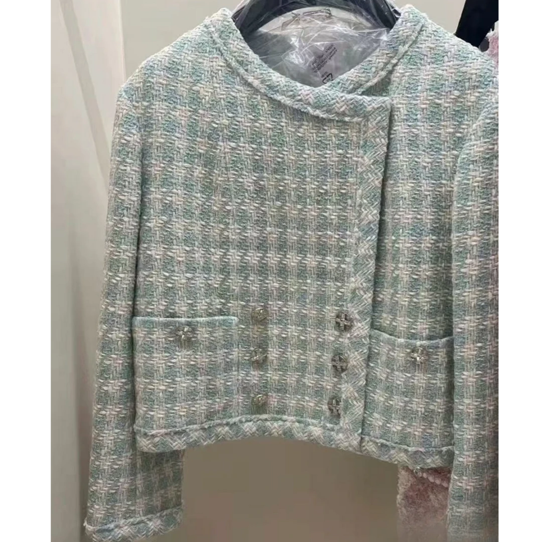 99新 Chanel/香奈儿 23S春夏薄荷绿千鸟格纹外套 36码