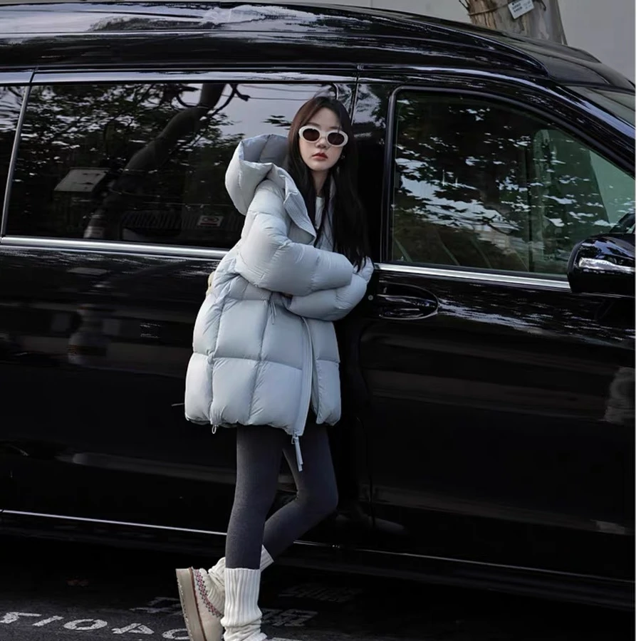超轻云朵泡芙90白鸭绒高充绒保暖外套女连帽中长款羽绒服2