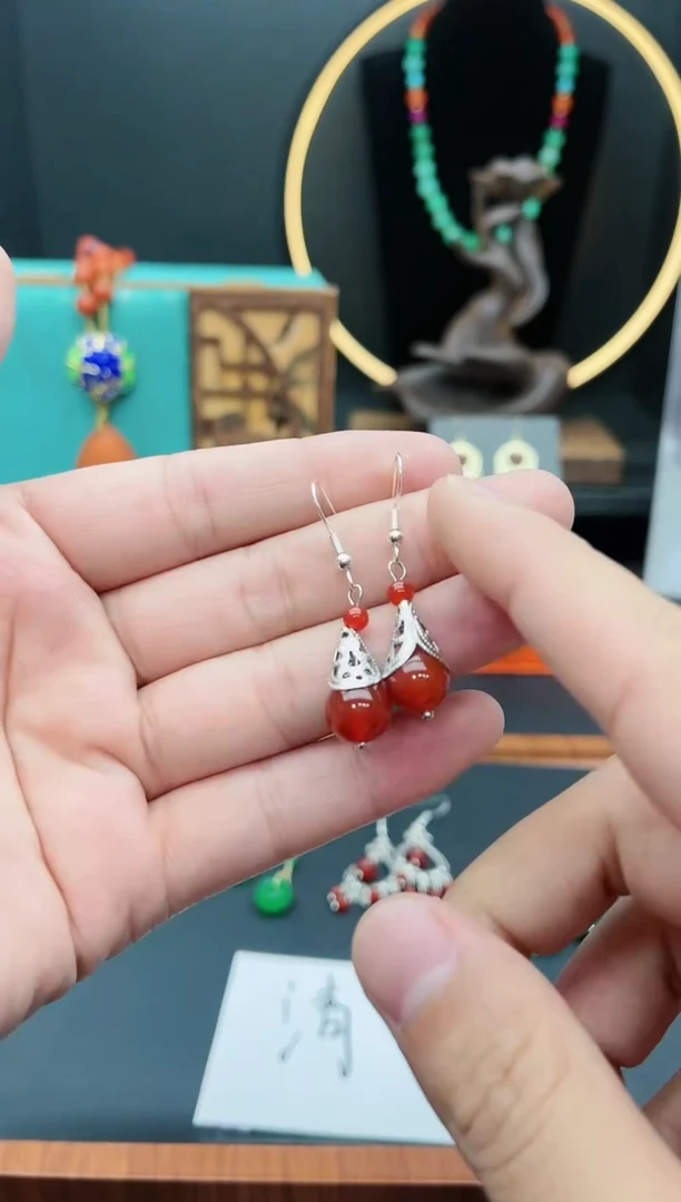 【闪购商品】南红玛瑙耳饰银S925镶嵌521000