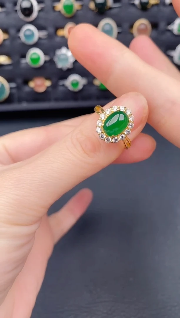 银S925镶嵌戒指翡翠天然a货翡翠35