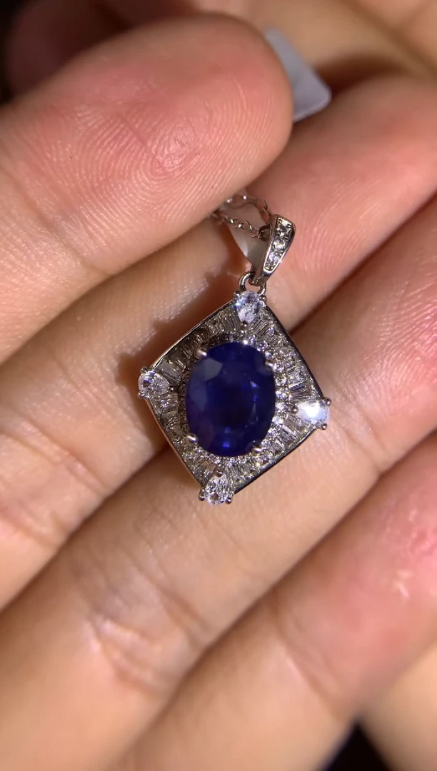 吊坠蓝宝石银S925镶嵌皇家蓝