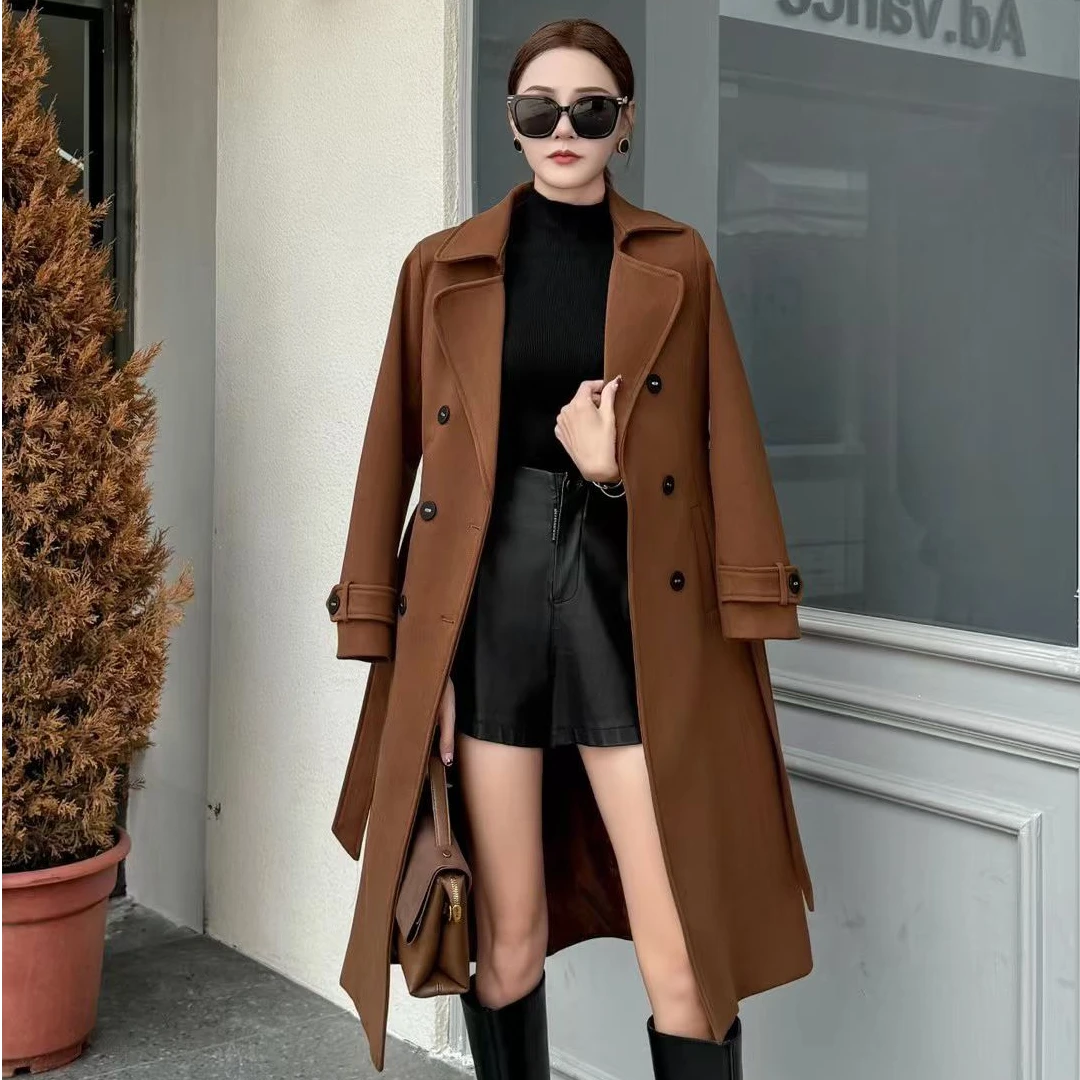 新款女士冬季毛呢外套瑾风衣大衣女装呢子宽松中长款韩版休闲大衣