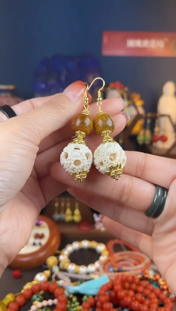 【闪购商品】白白大号鬼工球珐琅景泰蓝耳钩